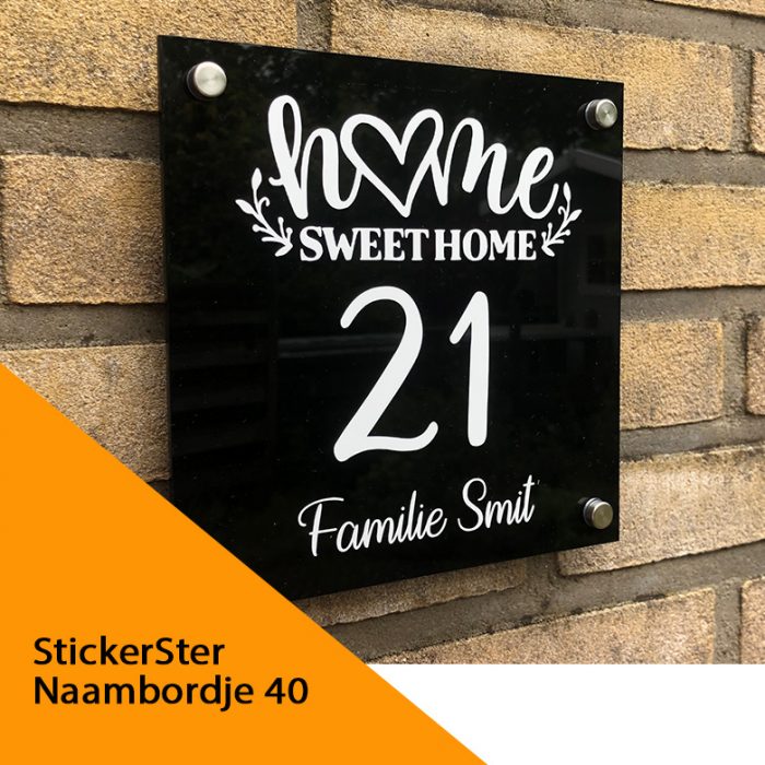 naambordje voordeur zwart 20x20 model 40