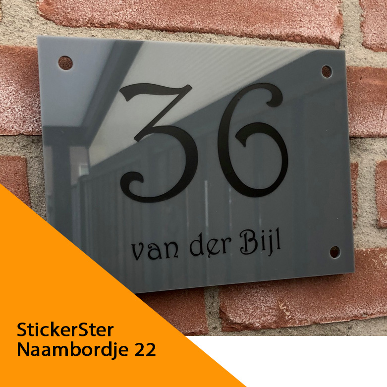 Aannemer Geniet Trunk bibliotheek Antraciet naambordje 15×20 huisnummer en naam eronder – Stickerster.nl